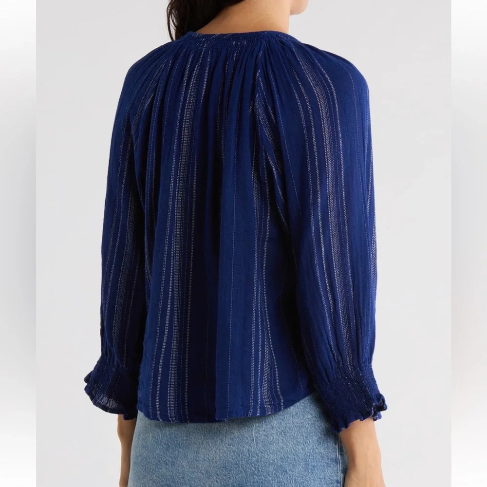 Rails NWT Mariah Relaxed Fit Blue/White Striped Linen Blend Button-Up Blouse - Picture 4 of 14